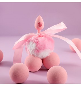 MizzZee - Silicone Bunny Tail Anal Plug (Pink - White)